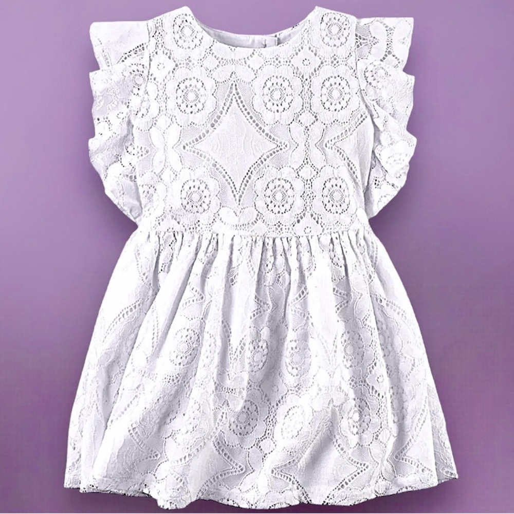 Carter's Flutter Short Sleeve Lined Lace Dress Youth Girls Size 6 Small